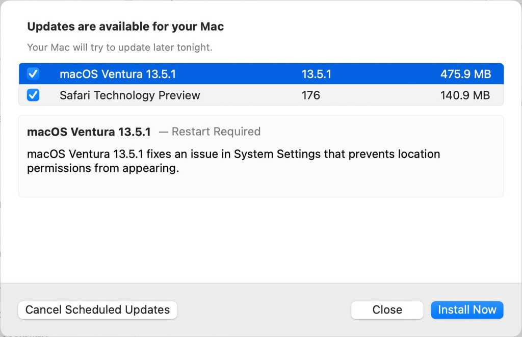 macOS Ventura 13.5.1 update