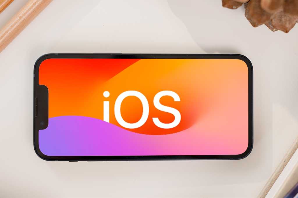 iOS 17 logo on an iPhone 14