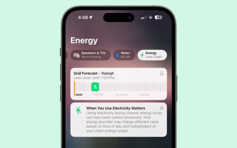 iOS 17包括“电网预测”功能，让你知道何时可以使用“清洁能源”