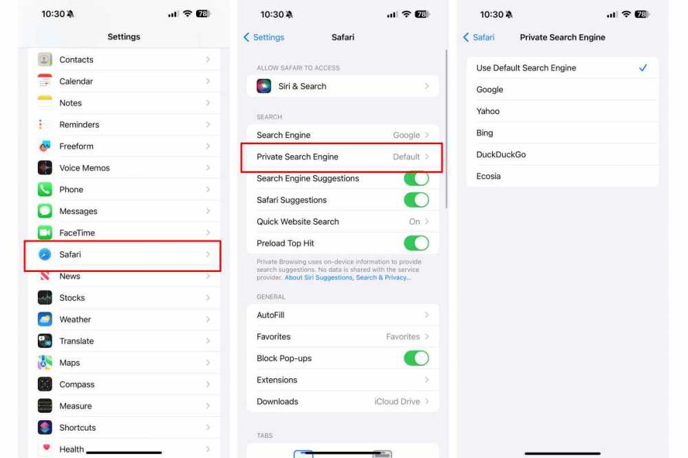 iOS 17 Private Browsing settings