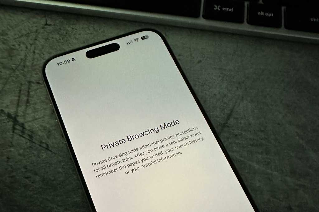 iPhone 15 Pro max with private browsing