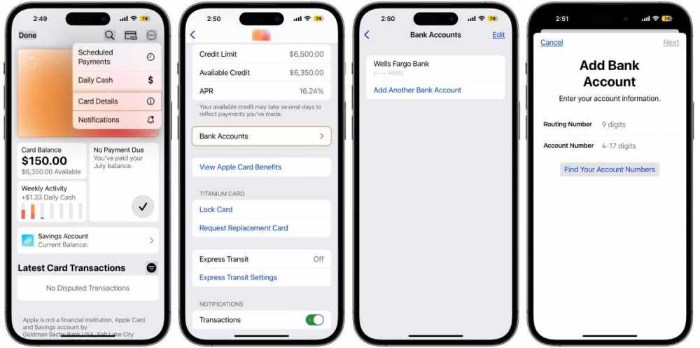 Apple Card add bank account