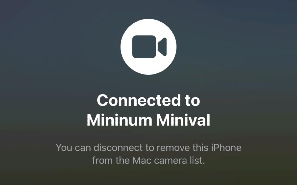 Continuity Camera connection message on iPhone