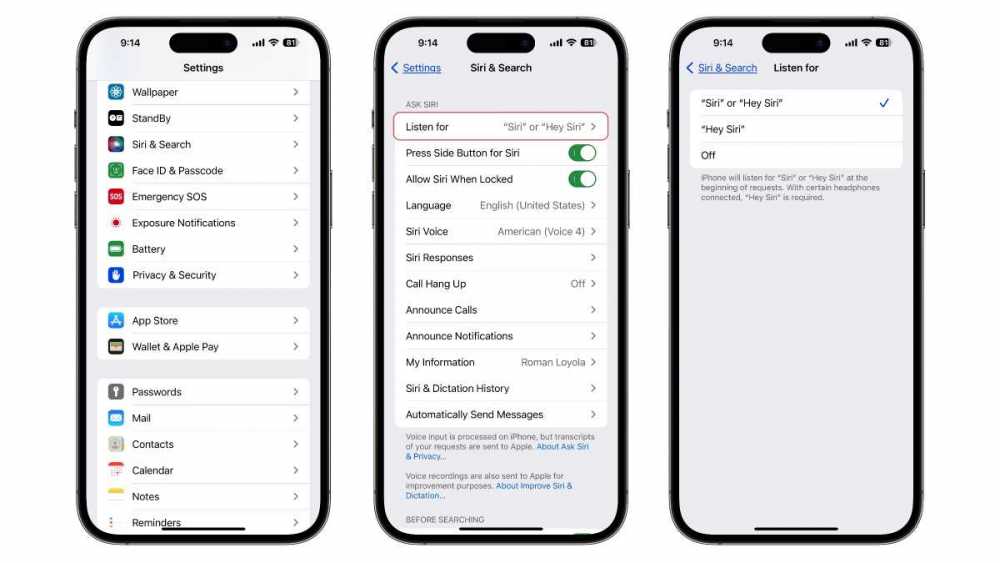 iOS 17 Siri voice activation setting