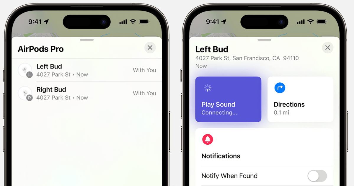 在 Find My 应用中使用 AirPods Pro（第二代）分别追踪左右耳机