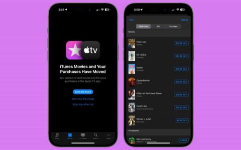 苹果将在iOS 17.3中重新添加对iTunes电视节目和电影愿望清单的访问
