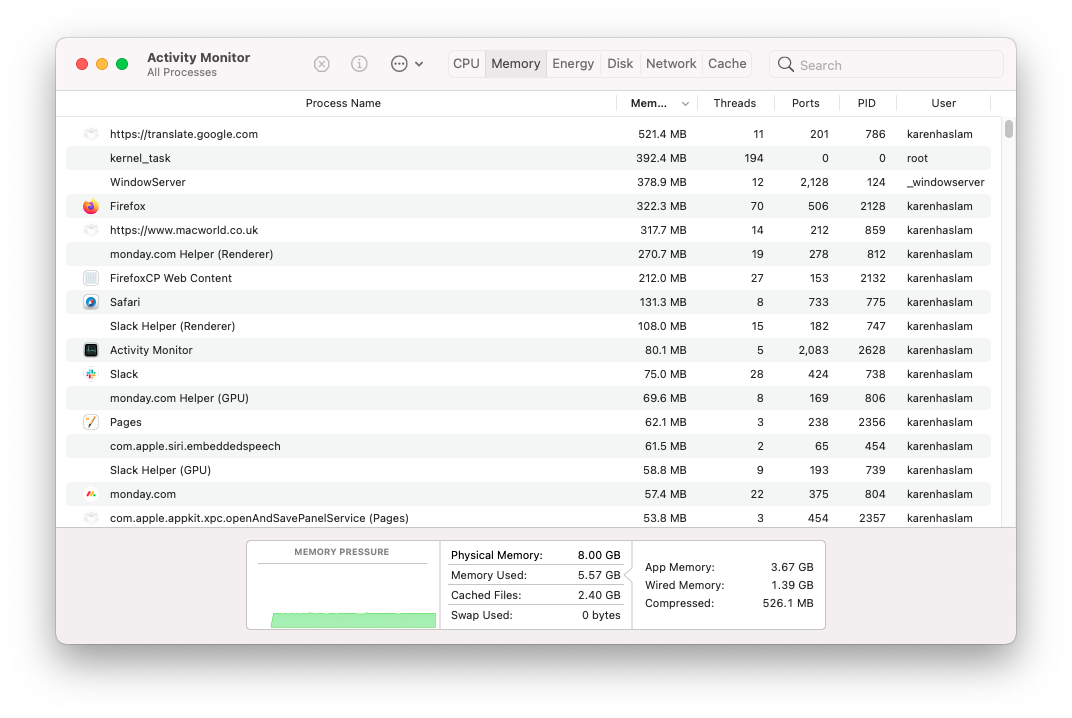 Activity Monitor RAM