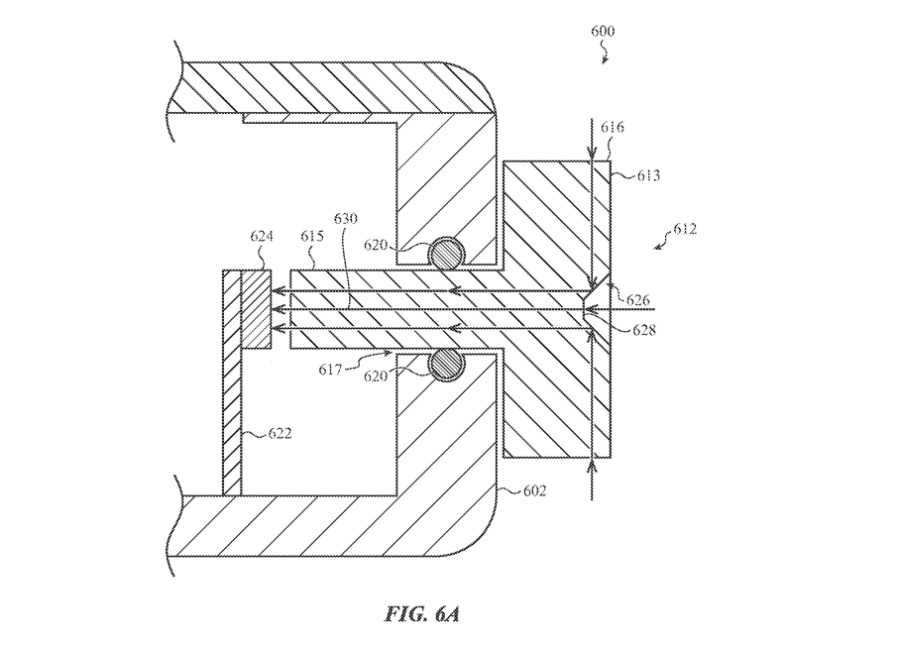 Detail of one method that detected light could be passed back into the body of the Apple Watch