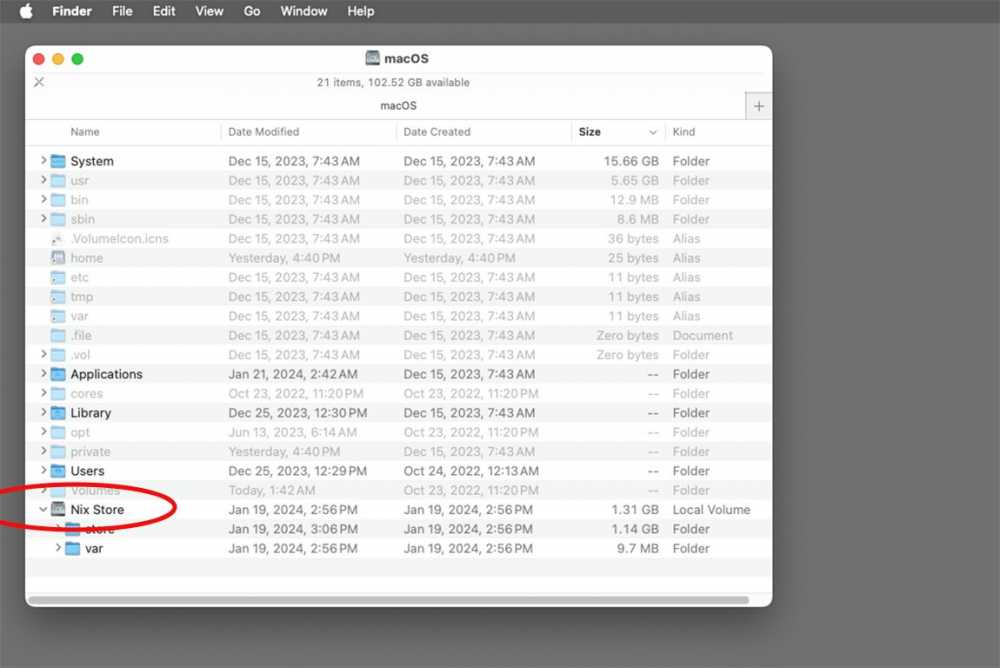 NIX存储卷挂载在macOS的启动磁盘中。