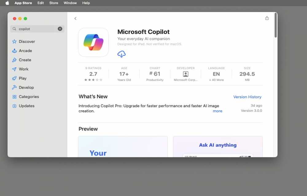 Microsoft Copilot on the Mac App Store.