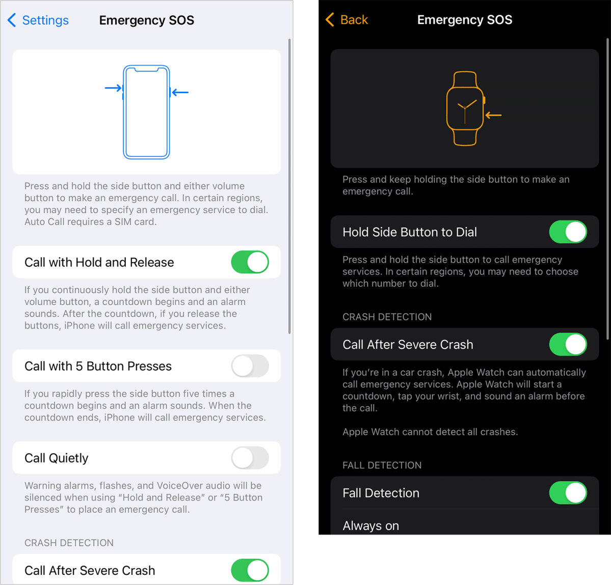 Emergency SOS settings