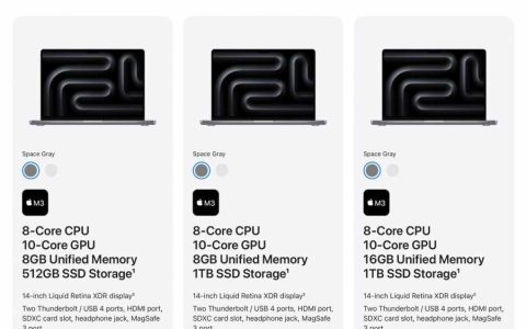 Apple店现已备货搭载M3芯片和16GB内存的14英寸MacBook Pro