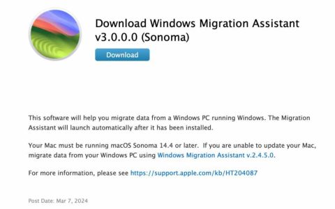 macOS Sonoma升级的Windows迁移助手