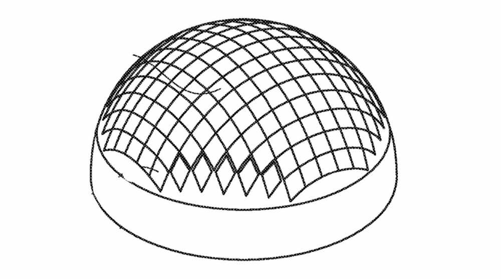 网格样式草图覆盖在半球上，表示三维表面