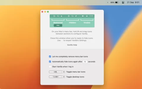 【Mac应用网盘免费下载】Vanilla Pro for Mac v2.0.3 菜单栏图标隐藏管理