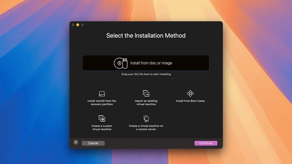 VMWare Fusion for Mac home screen