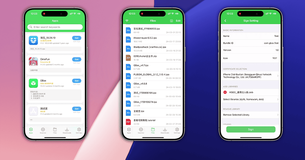 GBox iOS IPA signer home screen