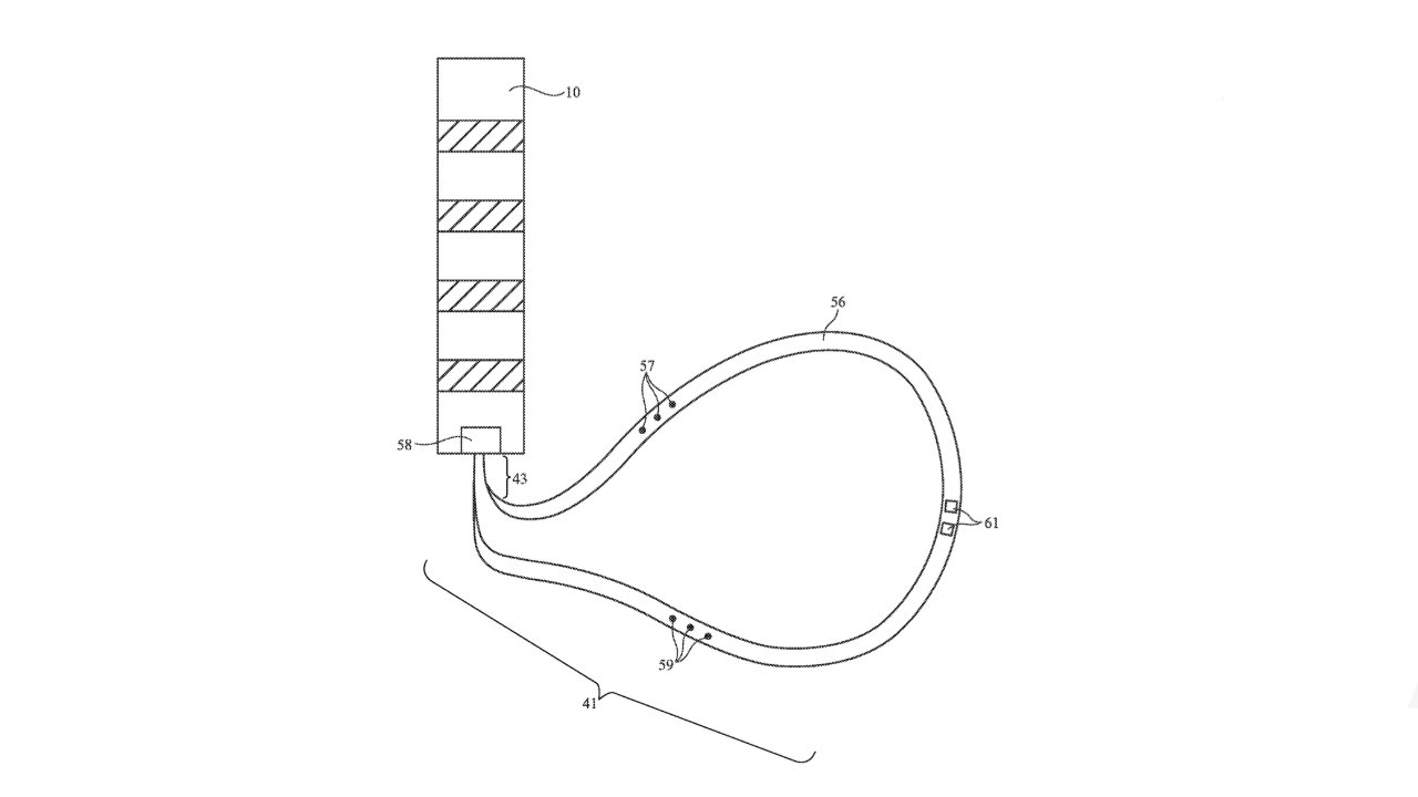 Technical diagram showing a segmented rectangular structure connected to a looping tube with numbered labels along its length.