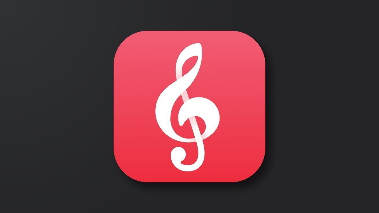Red square app icon with rounded corners displaying a white treble clef symbol.