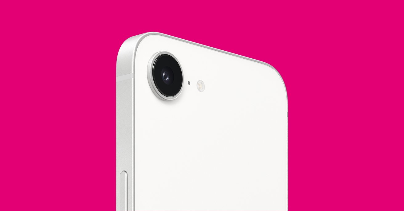 Close-up of a white smartphone's rear camera and flash against a bright magenta background.