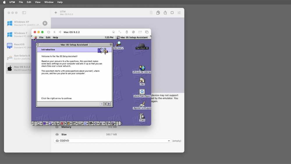 在 Apple Silicon Mac 上运行 UTM 的 Mac OS 9 桌面。