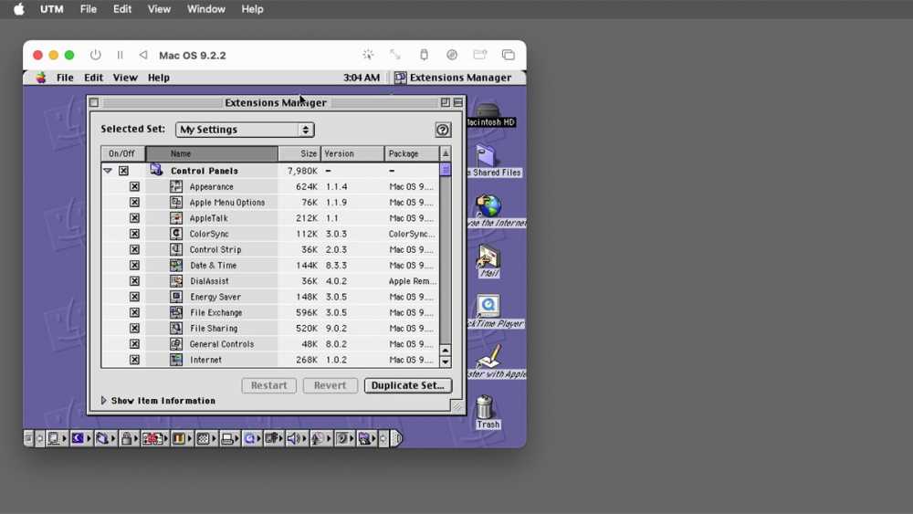 Extensions Manager 允许你选择要使用哪一组 System Extensions 和 Control Panels。