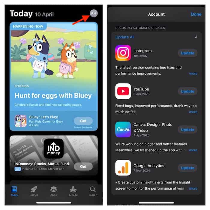 Update apps on iPhone