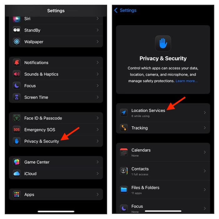 Location Services setting on iPhone