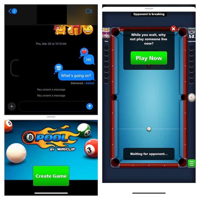 8 ball pool iMessage game on iPhone