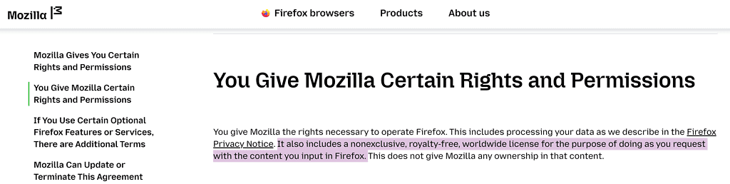 firefox 使用条款截图