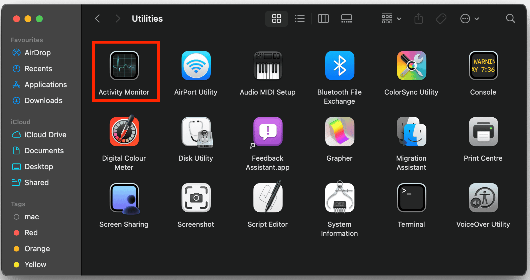 在 Finder 中访问 macOS 等效任务管理器
