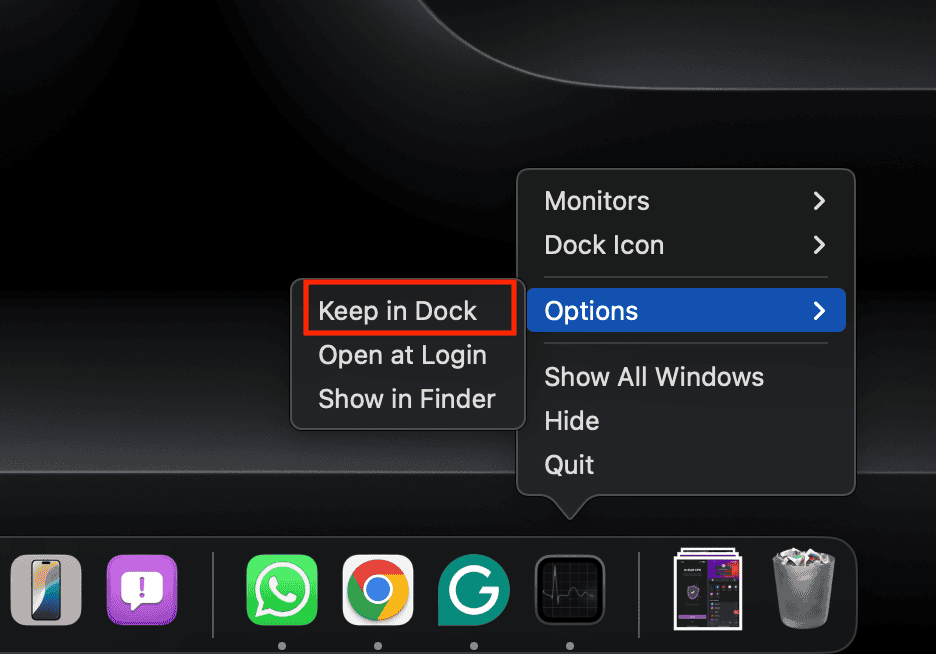 在 Dock 中固定活动监视器