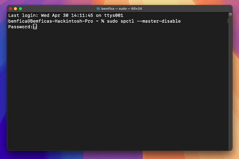 macOS disable Gatekeeper via terminal