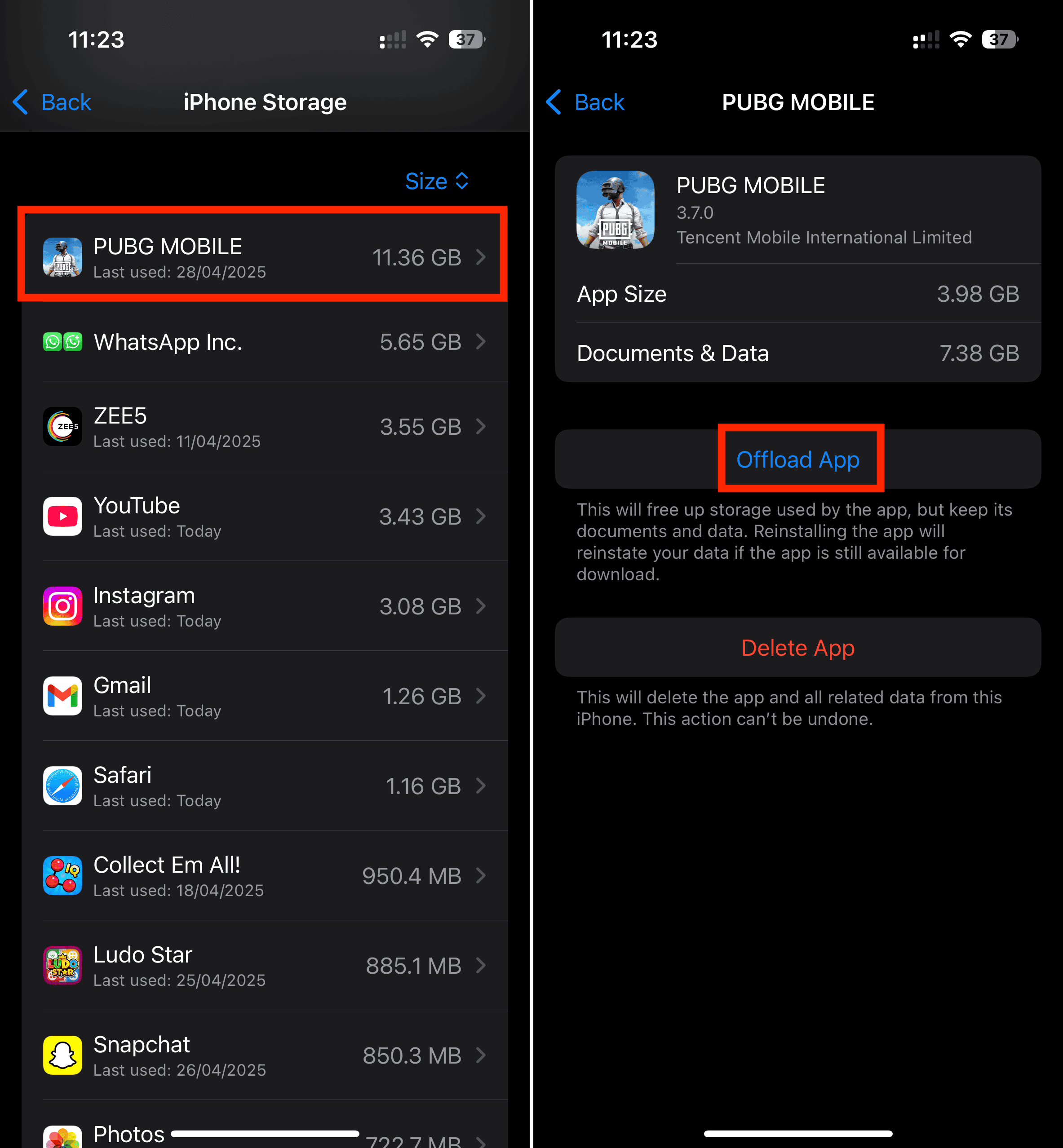 Offload an app iOS