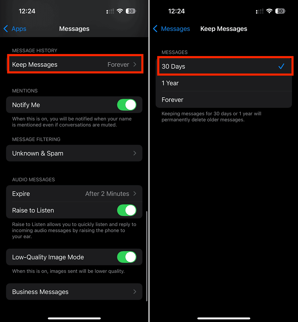 Change Message History on iOS