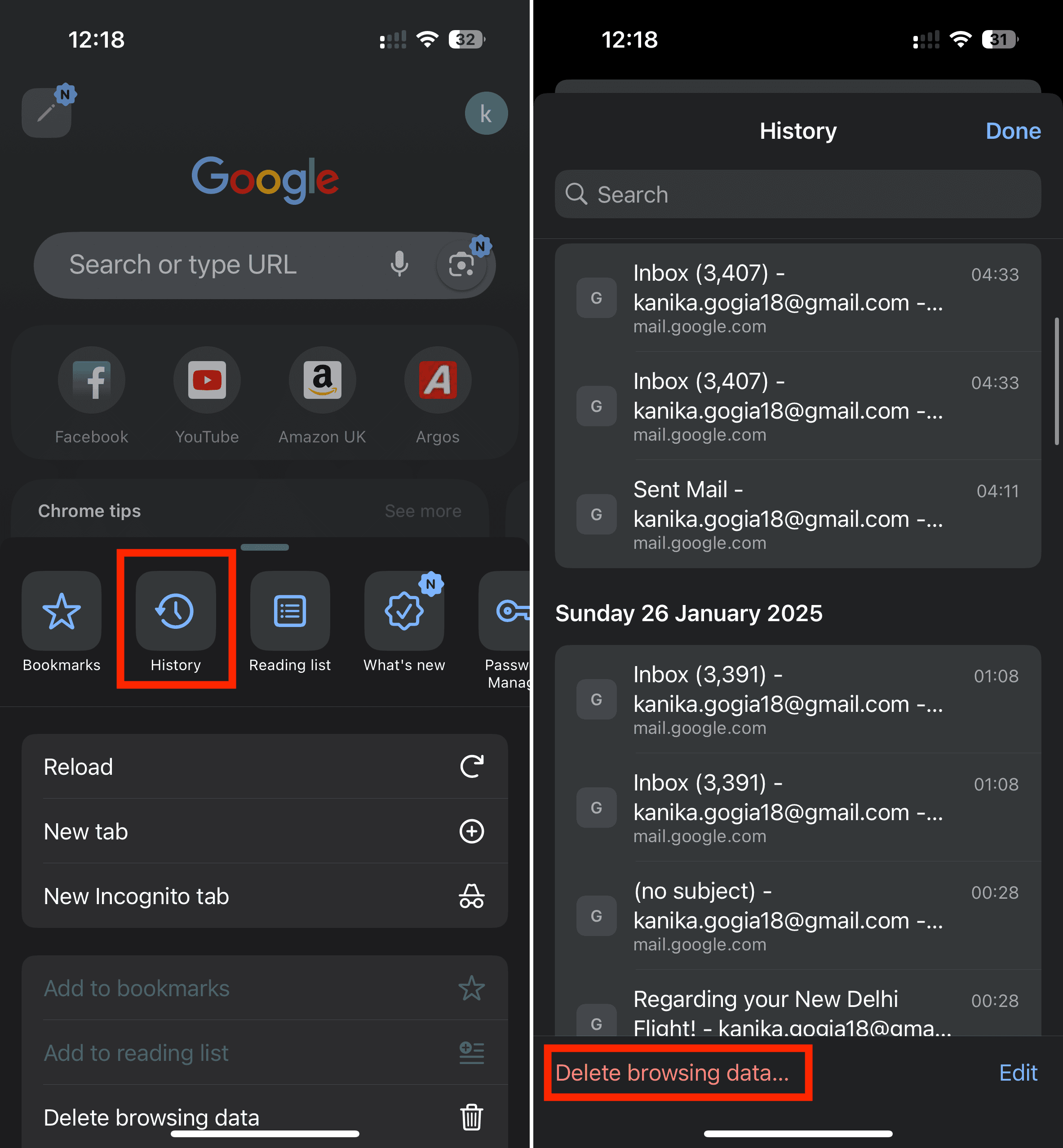 Clear Chrome History and Browsing Data