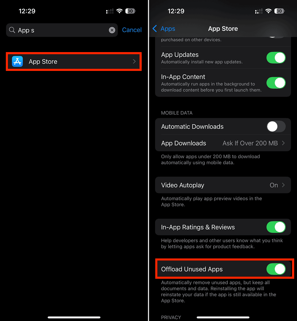 Offload Unused Apps to Reduce System Data