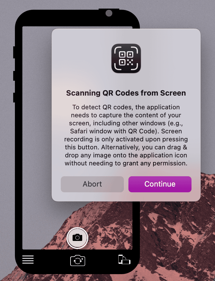 Mac 上 QR Capture 应用请求权限的截图