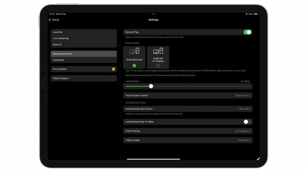 Razer 的 PC Remote Play 客户端设置更好。