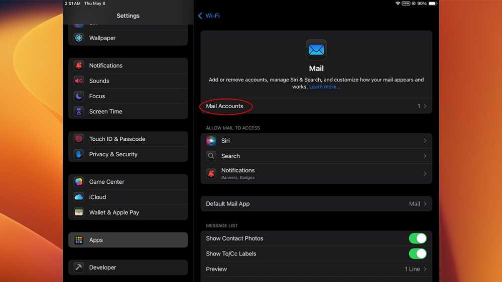 Settings->Apps->Mail allows you to add new Mail accounts in iPadOS 18.