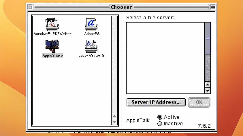 Using AppleShare in the original Mac OS.