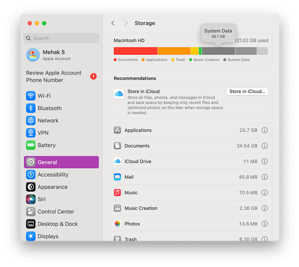 screenshot showing system data on macos sequoia