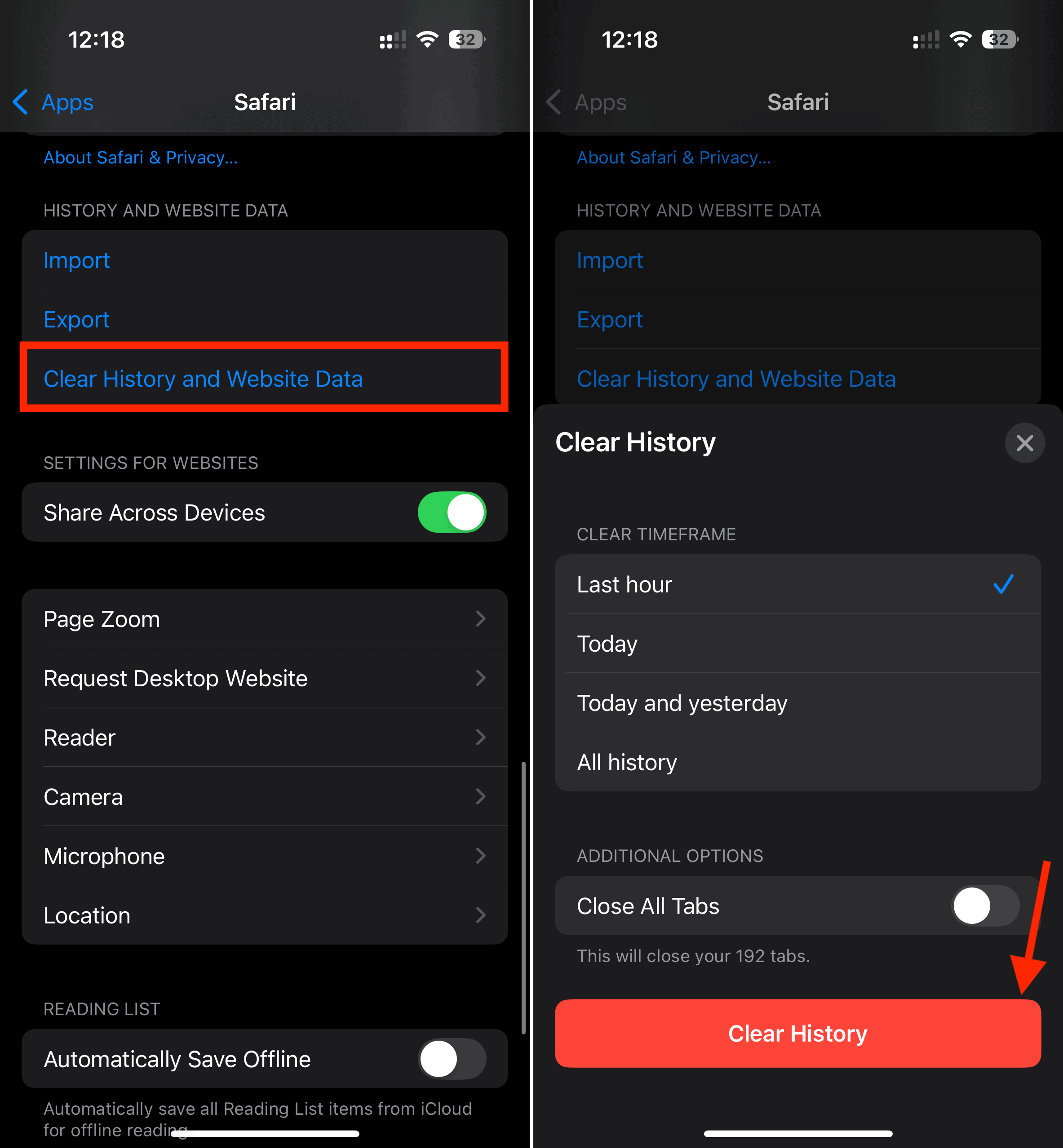Clear Safari History and Data
