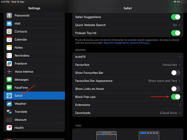 Image to disable pop-up ads on safari browser