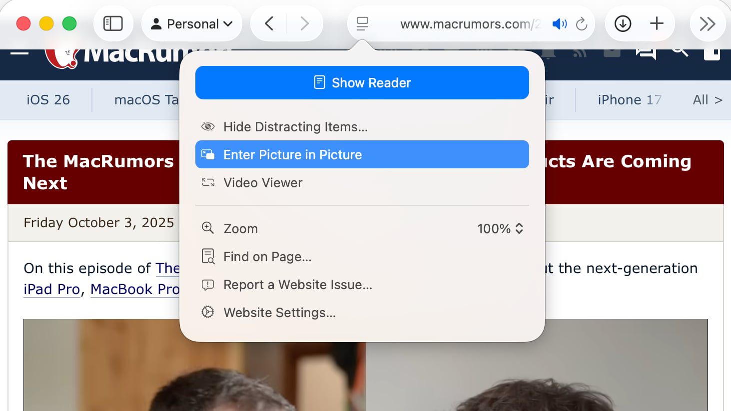 safari picture in picture