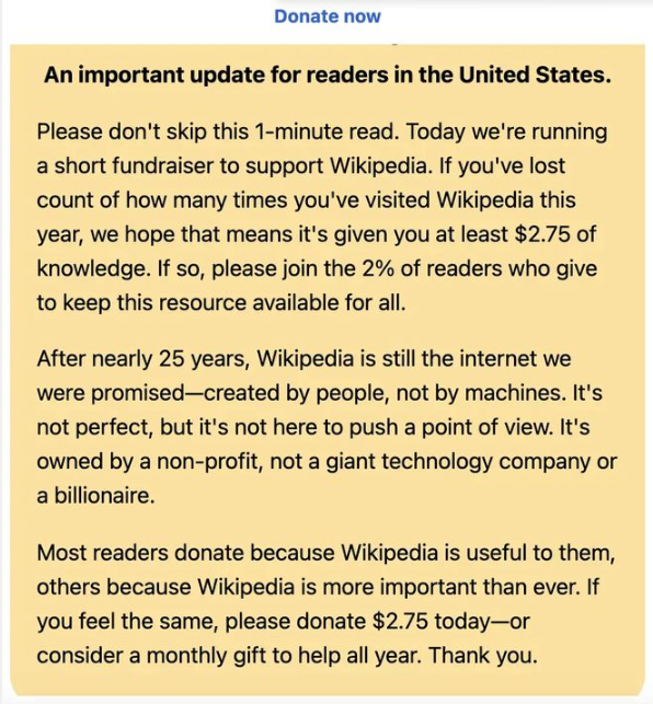 维基百科募捐公告