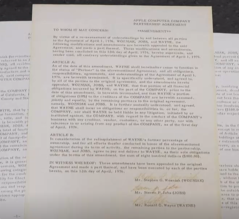 苹果第三位创始人合约将拍卖：签约11天后退股 仅取回2300美元