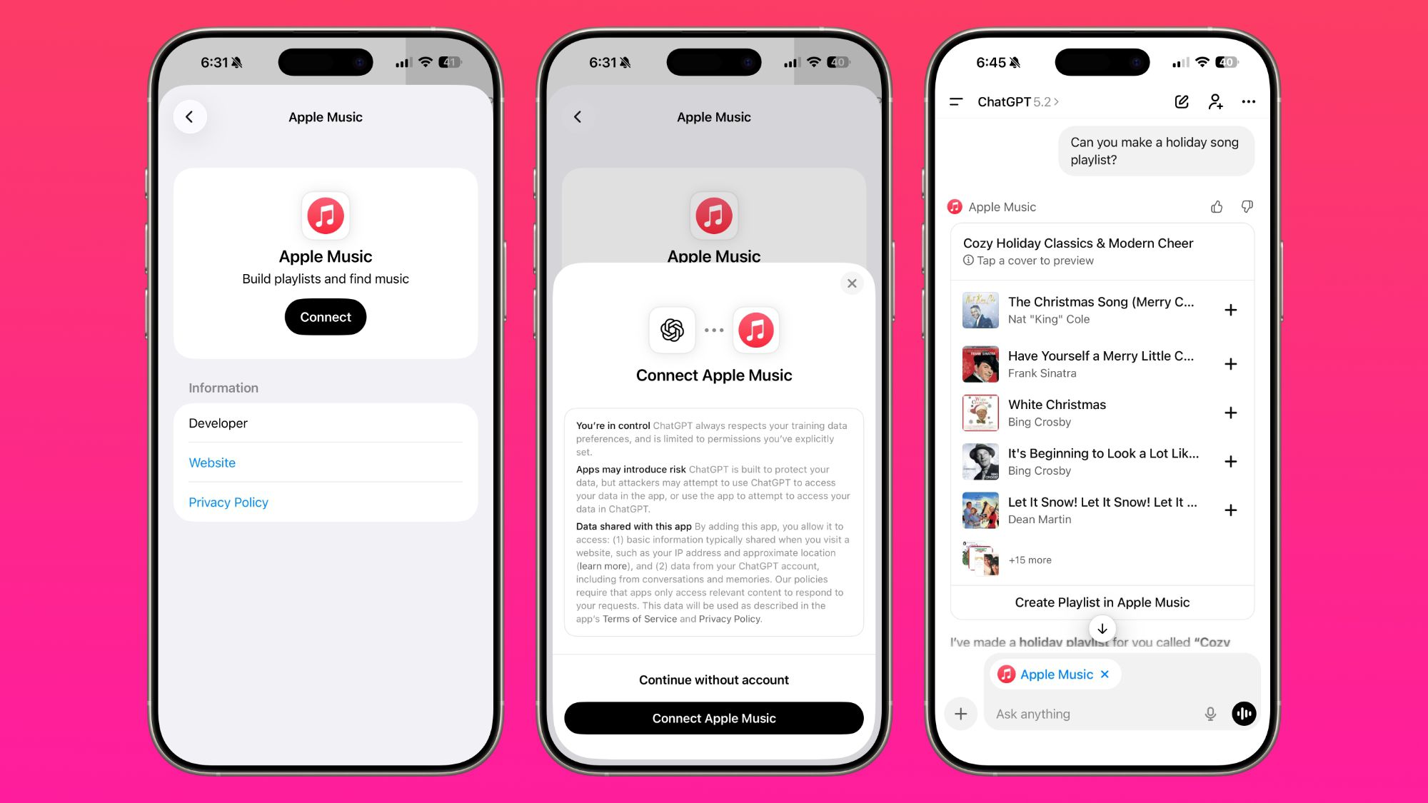 Apple Music 与 ChatGPT 集成界面示意