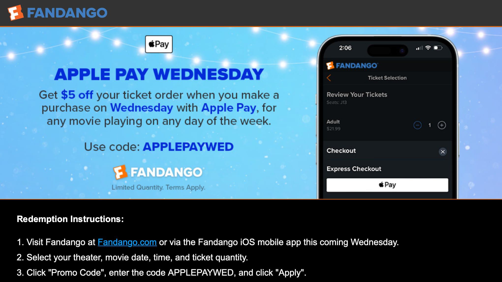 apple pay fandango promotion wednesday