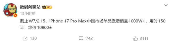 iPhone 17 Pro Max销售数据图表